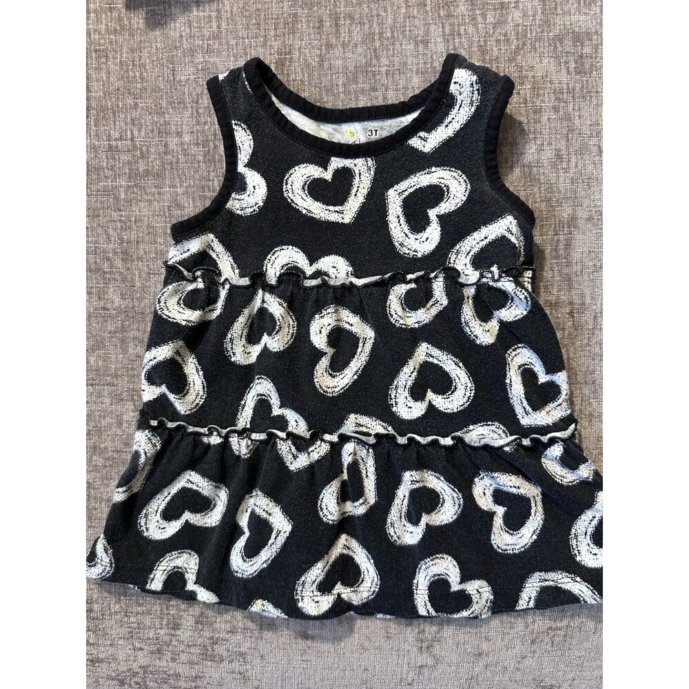 Jumping Beans Girls 3T Black Heart Sleeveless Shirt 100% Cotton Knit